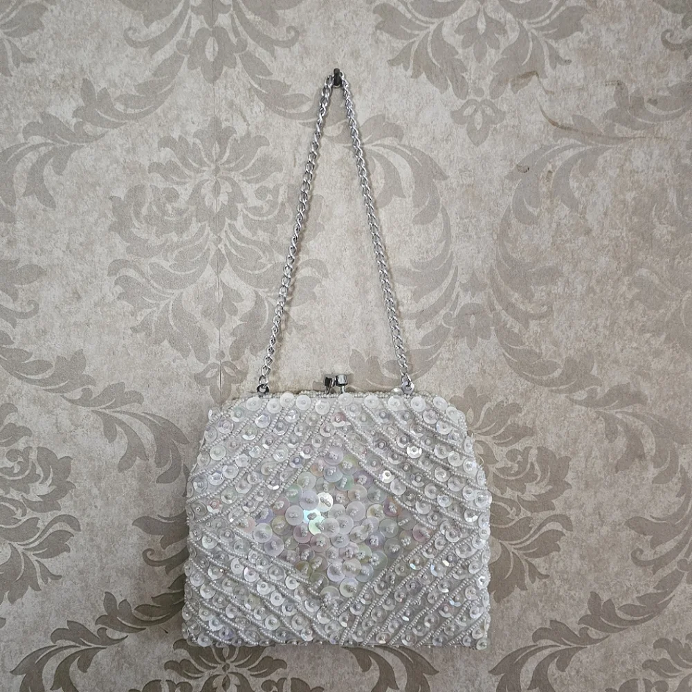 Vintage Beaded & Sequined Evening or Wedding Clutch Wristlet Hand Beaded - Picture 11 of 11